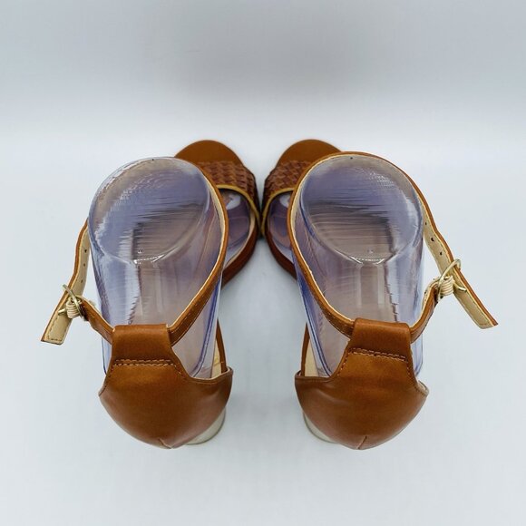 Wild Diva Shoes Womens Size 7.5 Brown Woven Braid Block Heels Sandals Ankle - Picture 8 of 12